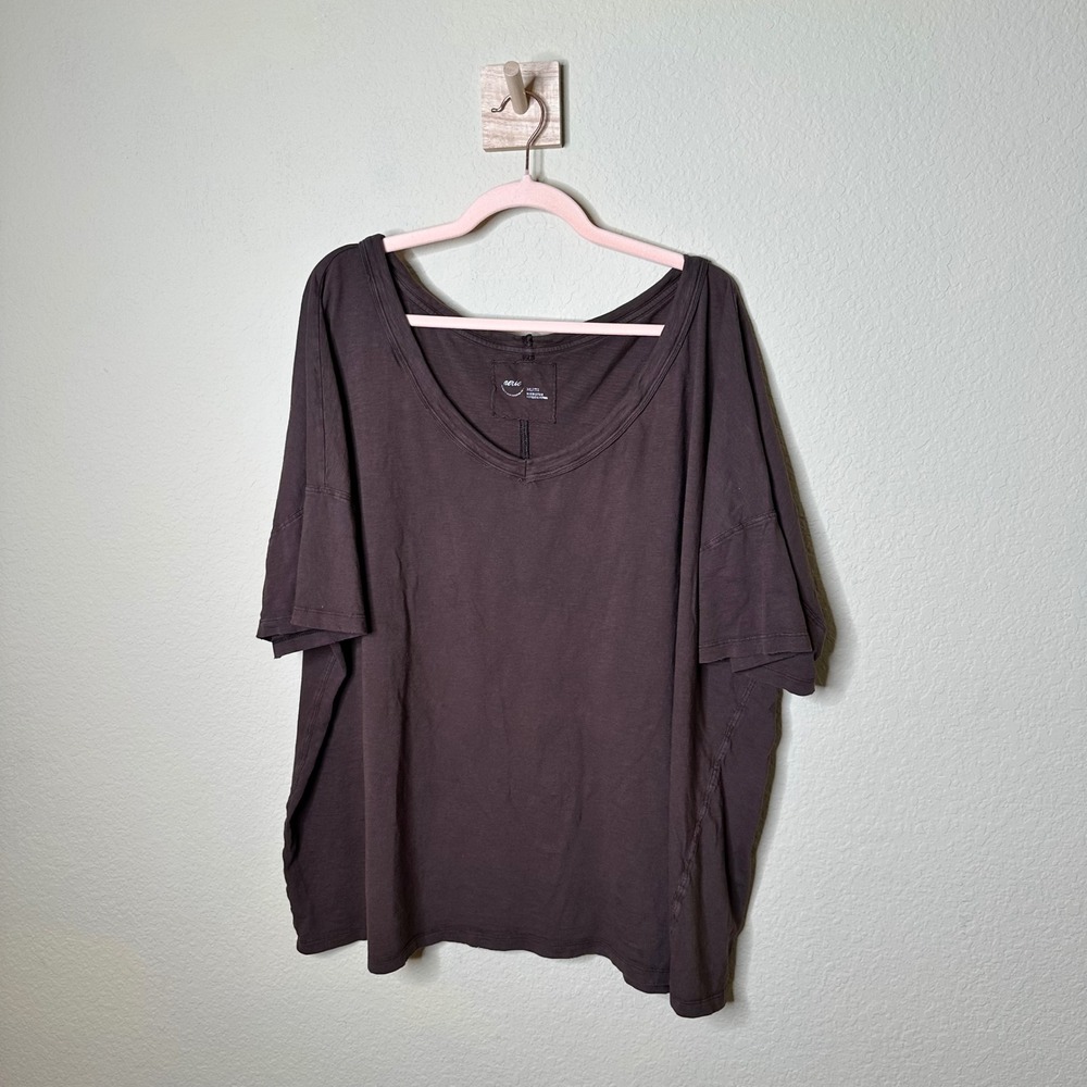 Aerie Oversized V-Neck Short Sleeve Tee Espresso Brown XXL Earthy Slouchy Comfy